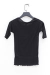 BASERANGE Round neck ruffled ribbed cotton T-shirt TOPA series collection France BAS-TOPA-RB-000-HEI Black